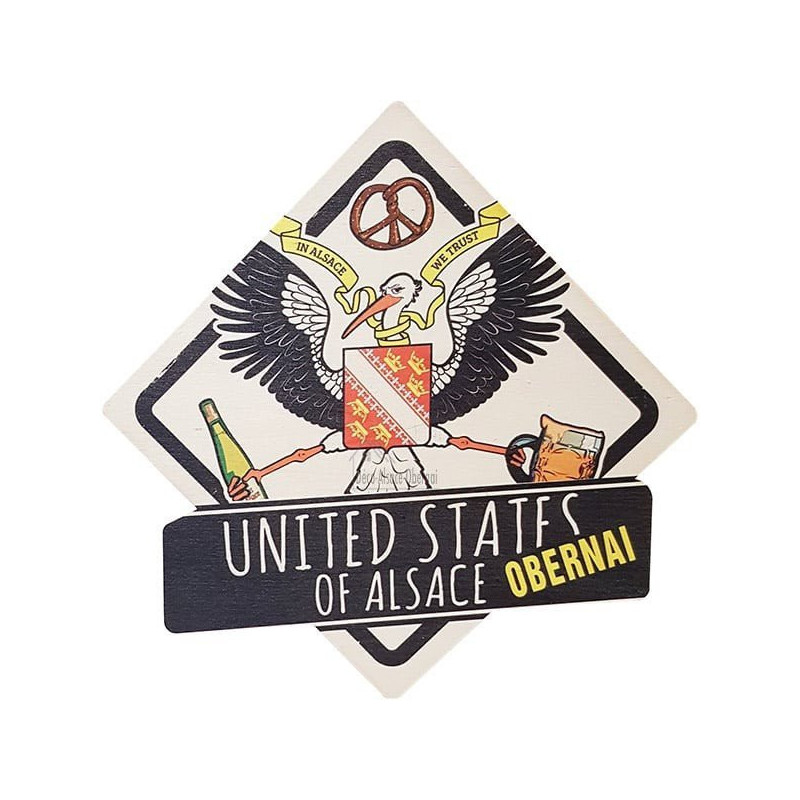 Vintage United States of Alsace Wooden Plaque in Obernai Coat of Arms