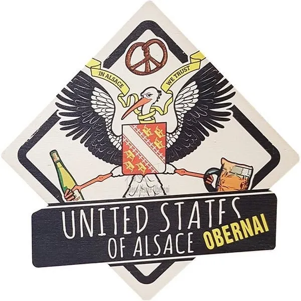 Vintage United States of Alsace Wooden Plaque in Obernai Coat of Arms