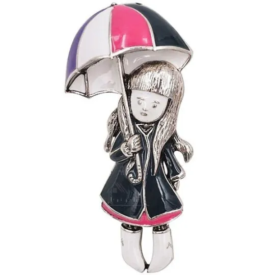Broche Fantaisie argentée petite Fille sous parapluie