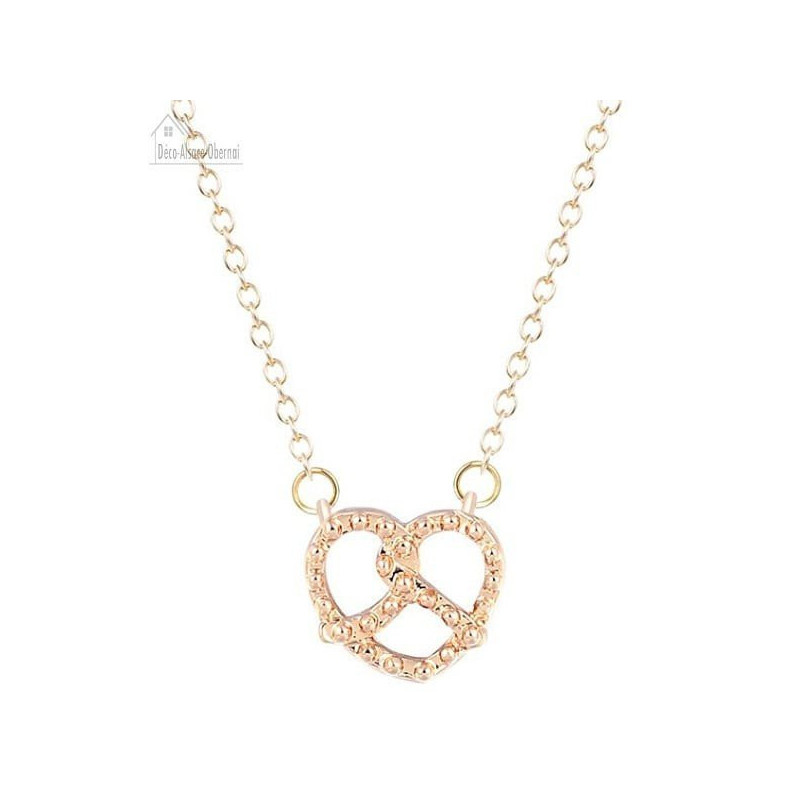 Collier avec fermoir et Pendentif Bretzel d'Alsace doré