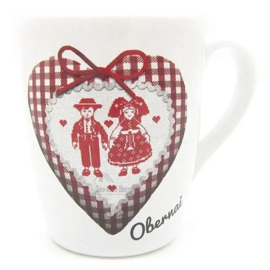 Mug à Café blanc décor Coeur et Couple Alsacien marqué Obernai