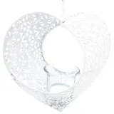Coeur d'Alsace en Métal Blanc ajouré avec support porte bougie