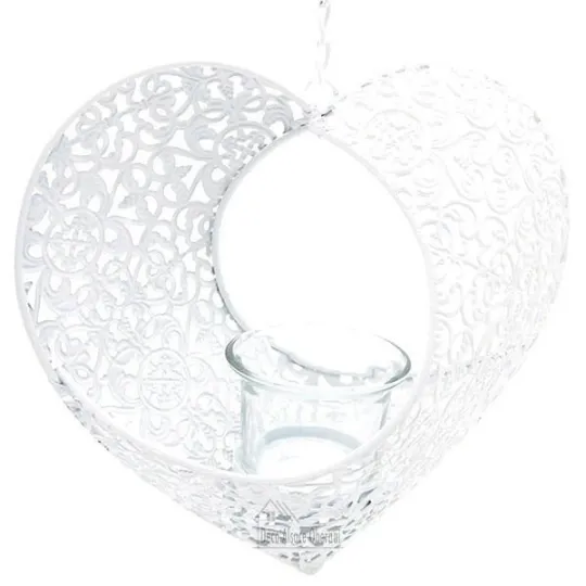 Coeur d'Alsace en Métal Blanc ajouré avec support porte bougie
