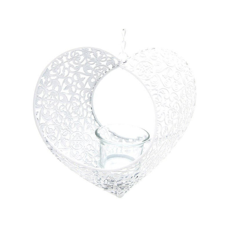Heart of Alsace in white openwork metal with candle holder