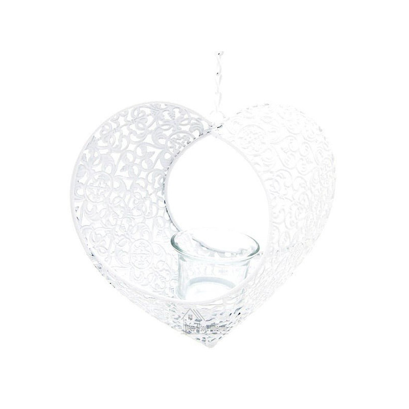 Heart of Alsace in white openwork metal with candle holder