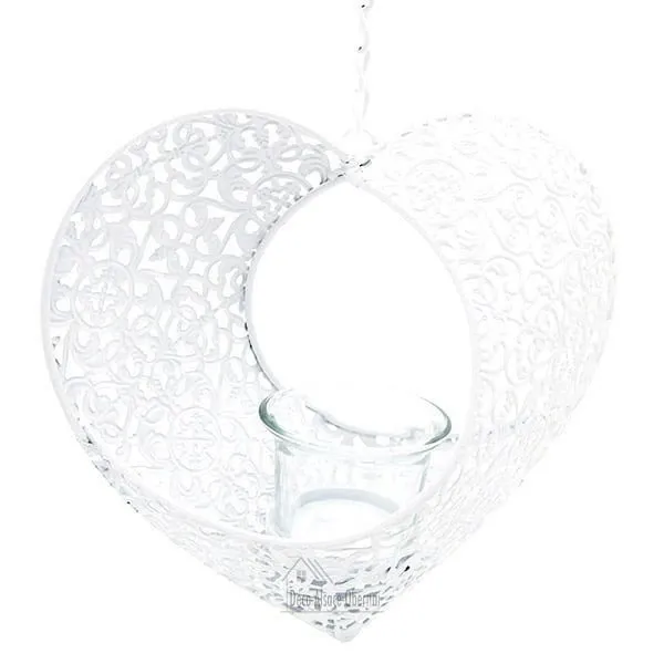 Coeur d'Alsace en Métal Blanc ajouré avec support porte bougie