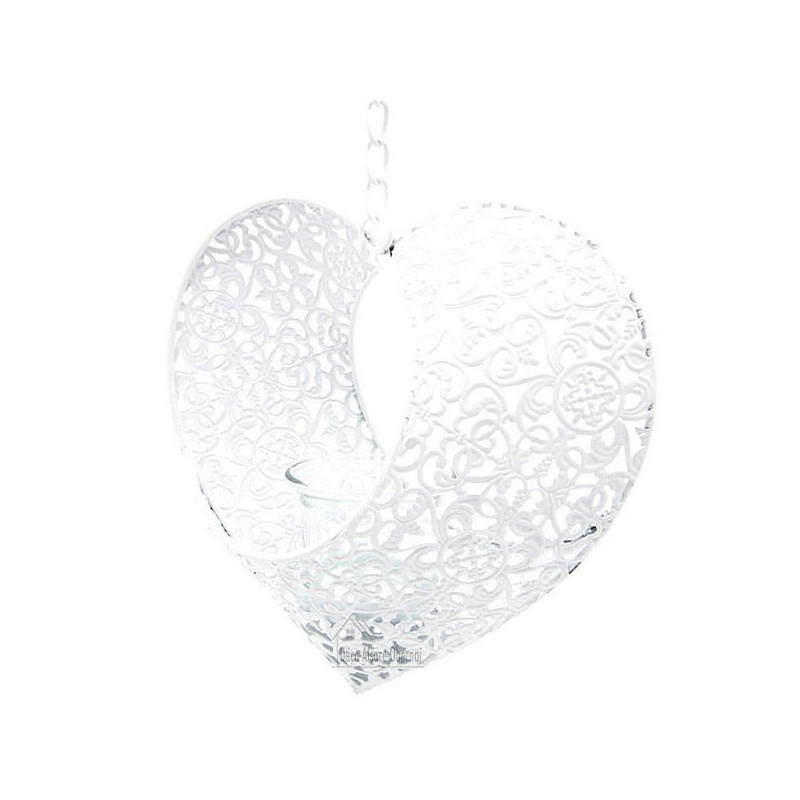 Heart of Alsace in white openwork metal with candle holder