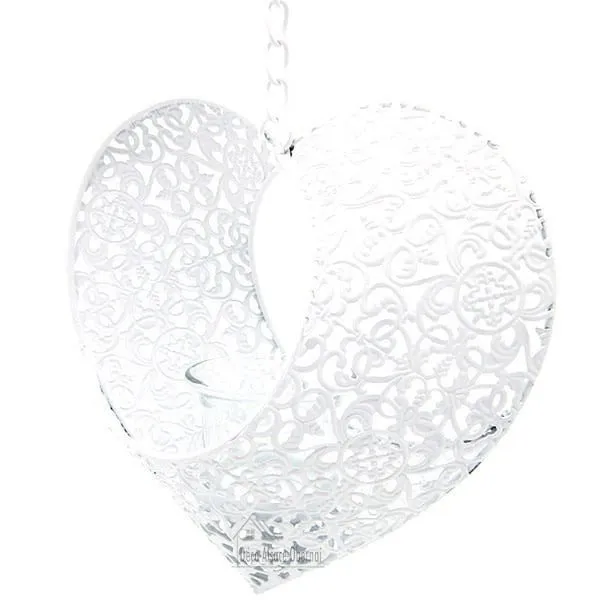 Coeur d'Alsace en Métal Blanc ajouré avec support porte bougie
