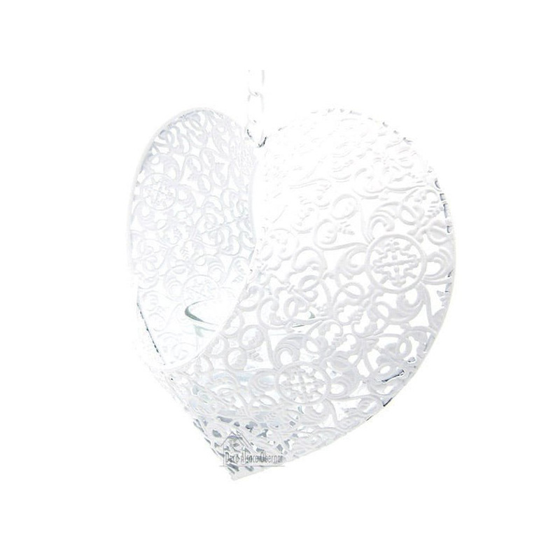 Heart of Alsace in white openwork metal with candle holder