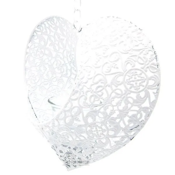 Coeur d'Alsace en Métal Blanc ajouré avec support porte bougie