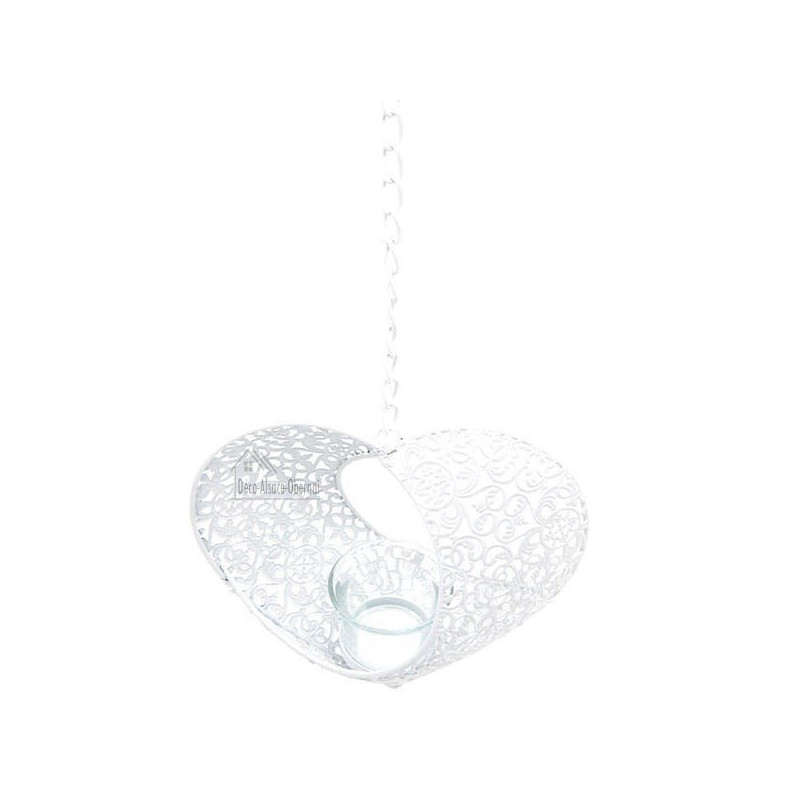 Heart of Alsace in white openwork metal with candle holder