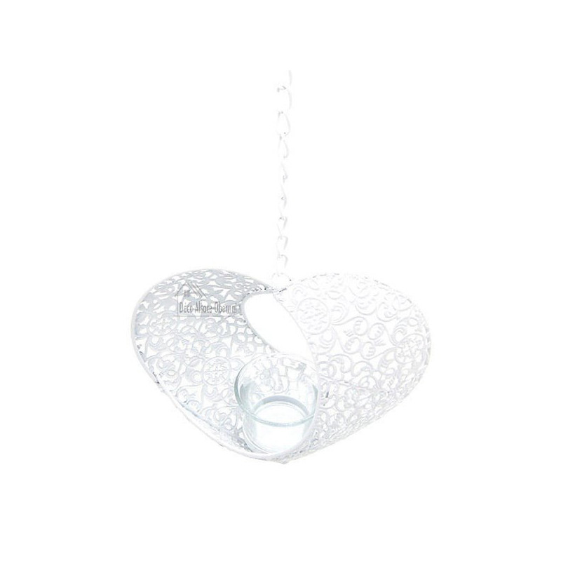 Heart of Alsace in white openwork metal with candle holder