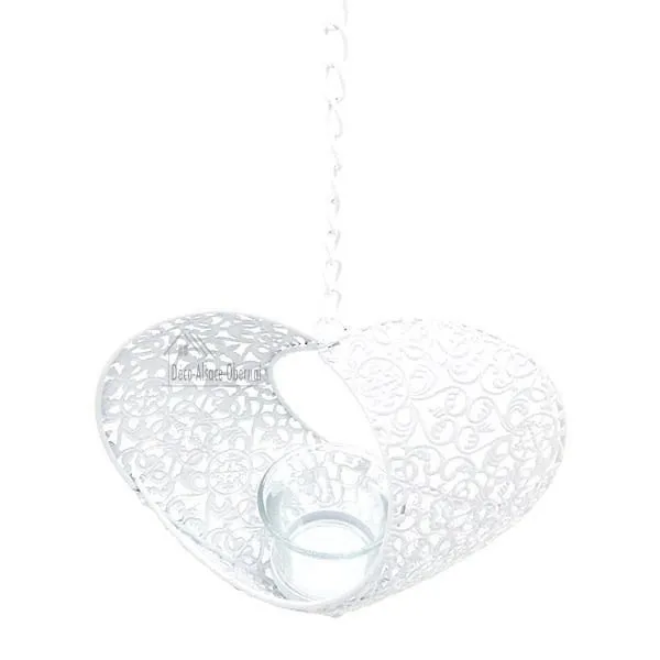 Coeur d'Alsace en Métal Blanc ajouré avec support porte bougie