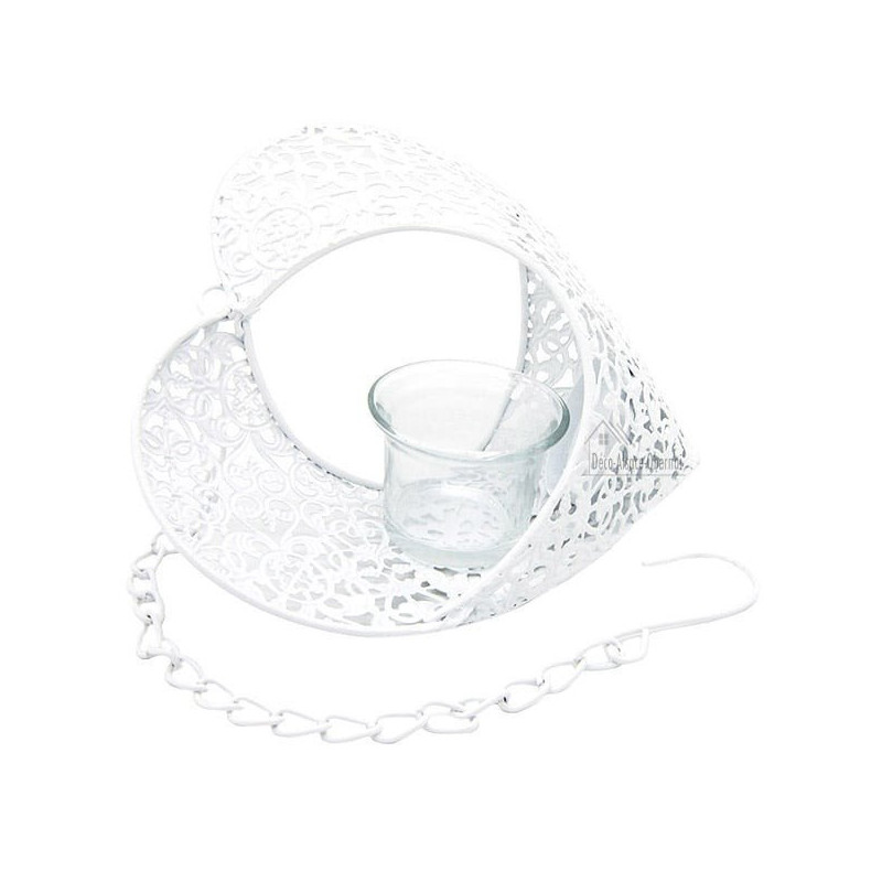 Heart of Alsace in white openwork metal with candle holder