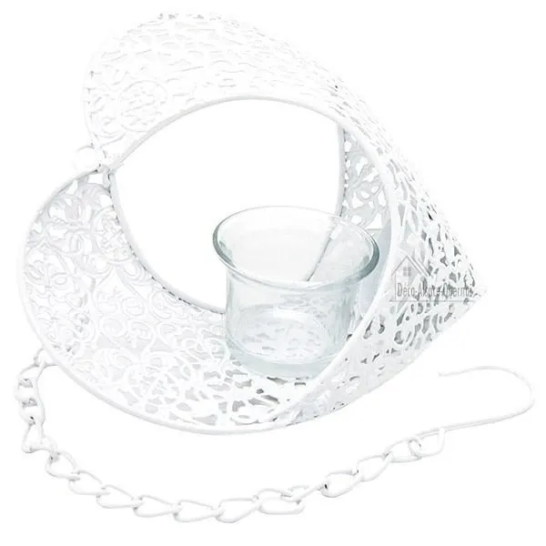 Coeur d'Alsace en Métal Blanc ajouré avec support porte bougie