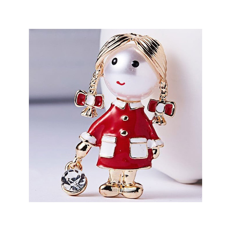 Broche Fantaisie dorée petite Fille avec ses Nattes et Strass