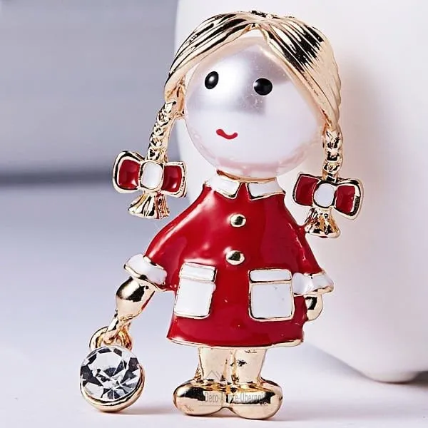 Broche Fantaisie dorée petite Fille avec ses Nattes et Strass