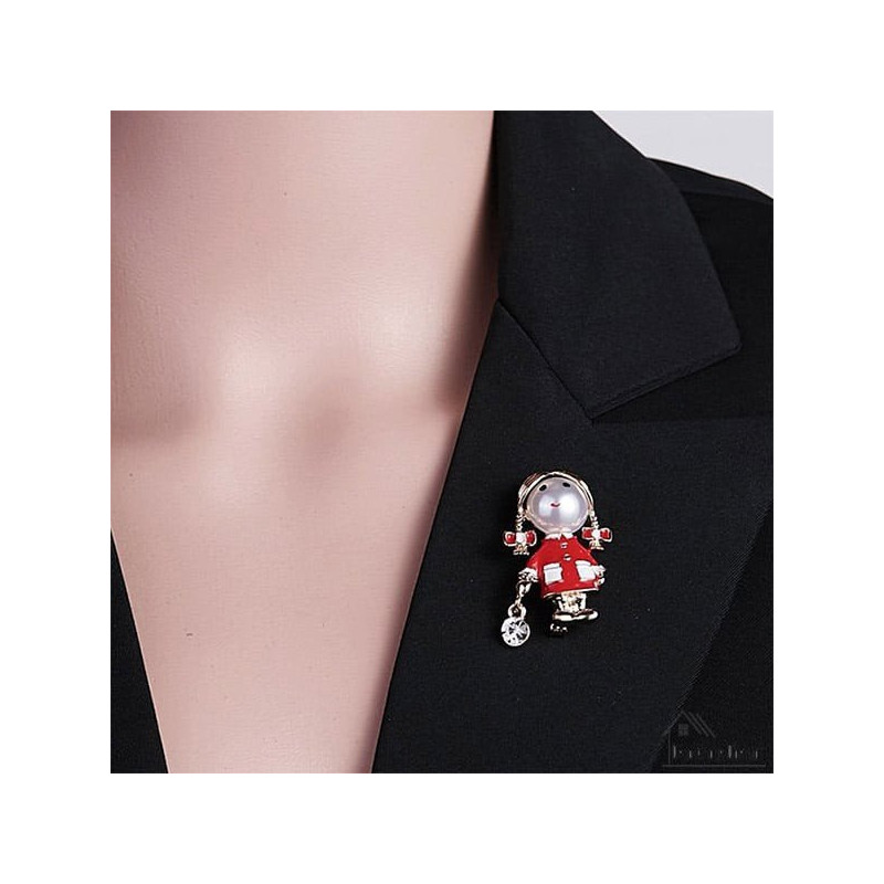 Broche Fantaisie dorée petite Fille avec ses Nattes et Strass