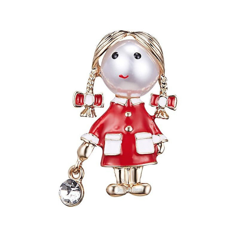 Broche Fantaisie dorée petite Fille avec ses Nattes et Strass