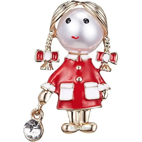 Golden Fancy Brooch for a little Girl with pigtails and rhinestones