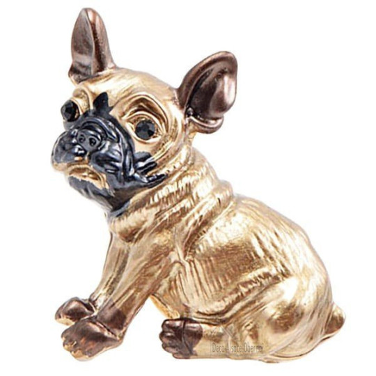 Broche Fantaisie dorée Chien Bouledogue Français Strass