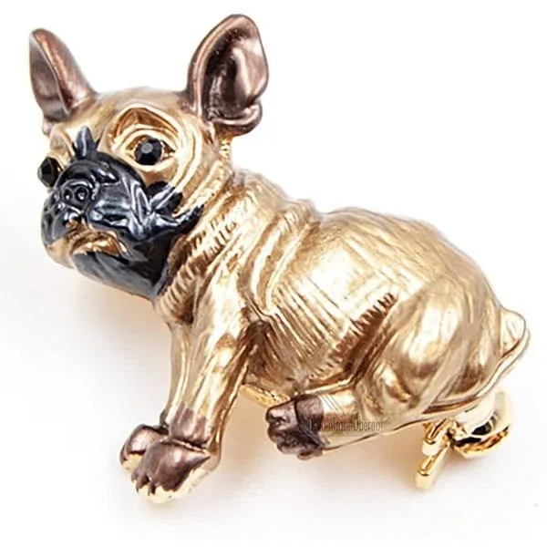 Golden Fancy Brooch French Bulldog Dog Rhinestone