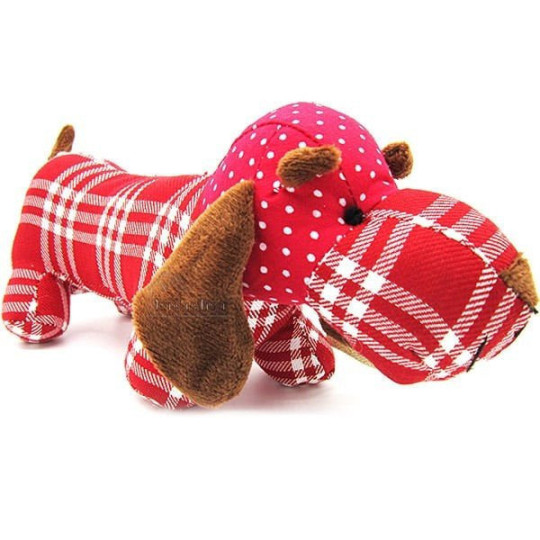 Basset dog cushion padded with red gingham fabrics
