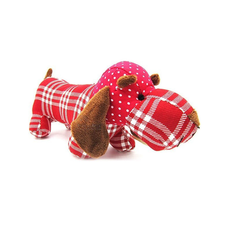 Coussin Chien Basset rembourré Tissus Vichy Rouge