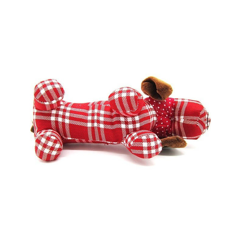 Coussin Chien Basset rembourré Tissus Vichy Rouge