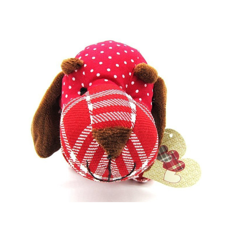 Coussin Chien Basset rembourré Tissus Vichy Rouge