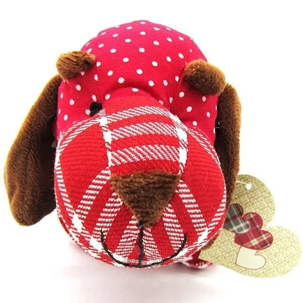 Coussin Chien Basset rembourré Tissus Vichy Rouge