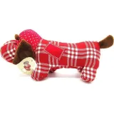 Basset dog cushion padded with red gingham fabrics
