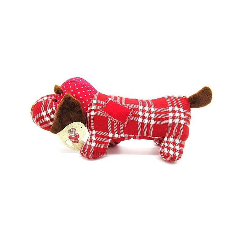 Coussin Chien Basset rembourré Tissus Vichy Rouge