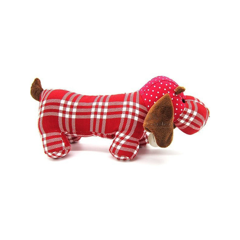 Coussin Chien Basset rembourré Tissus Vichy Rouge