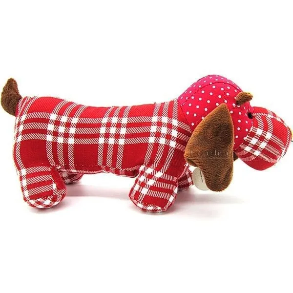 Coussin Chien Basset rembourré Tissus Vichy Rouge