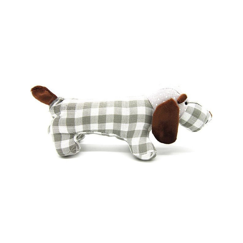 Basset dog cushion padded with gray gingham fabrics