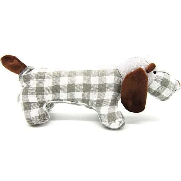Basset dog cushion padded with gray gingham fabrics