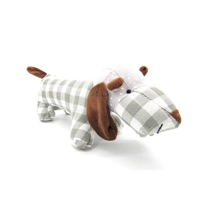 Basset dog cushion padded with gray gingham fabrics