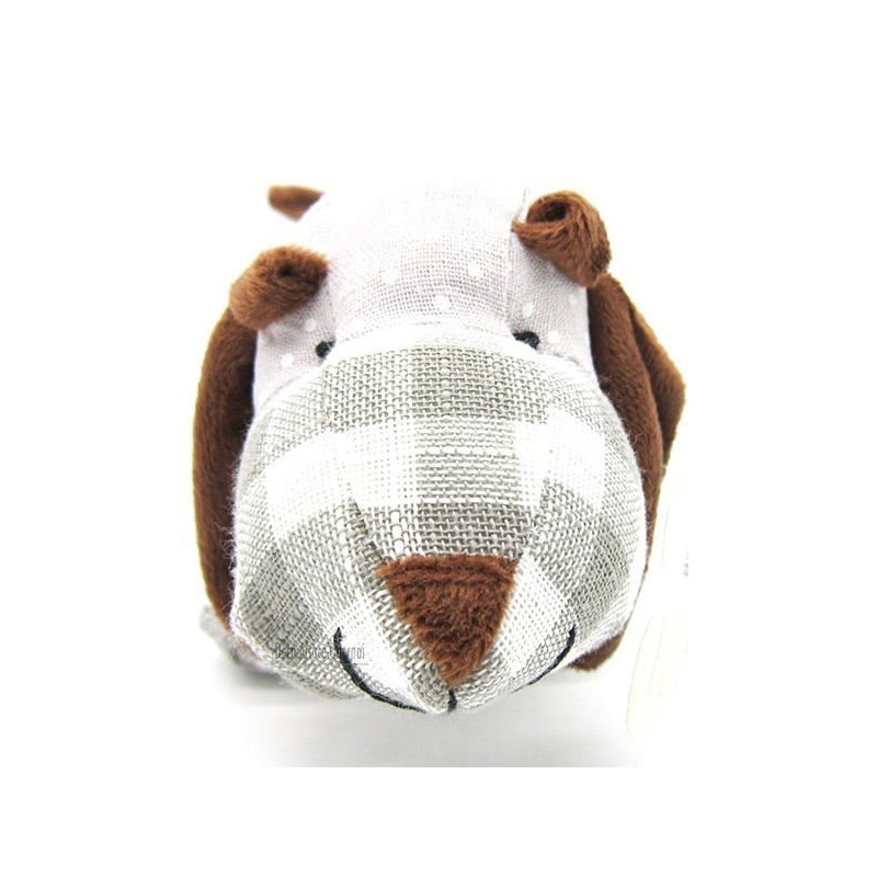 Basset dog cushion padded with gray gingham fabrics
