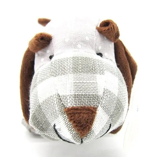 Basset dog cushion padded with gray gingham fabrics