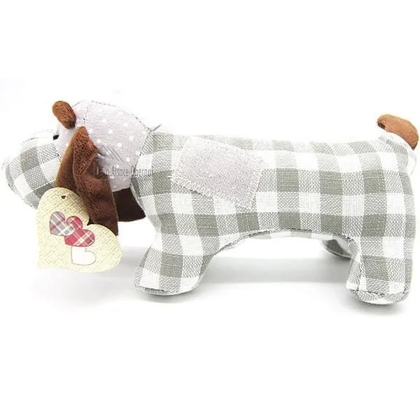 Coussin Chien Basset rembourré Tissus Vichy Gris