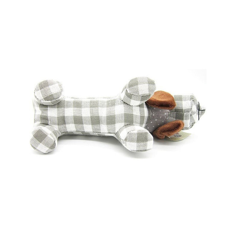 Basset dog cushion padded with gray gingham fabrics