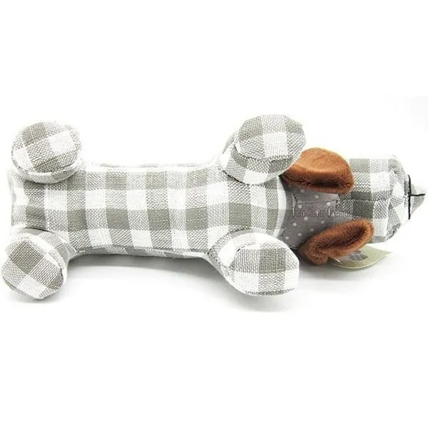 Coussin Chien Basset rembourré Tissus Vichy Gris