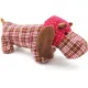 Coussin Chien Basset rembourré Tissus Vichy Jaune et Rouge