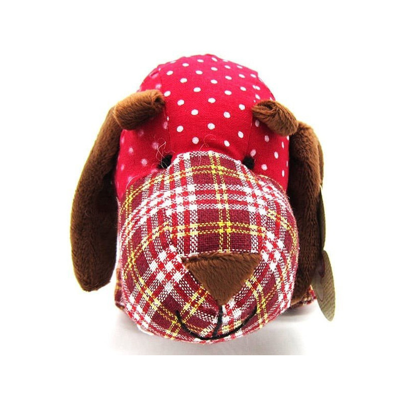 Coussin Chien Basset rembourré Tissus Vichy Jaune et Rouge