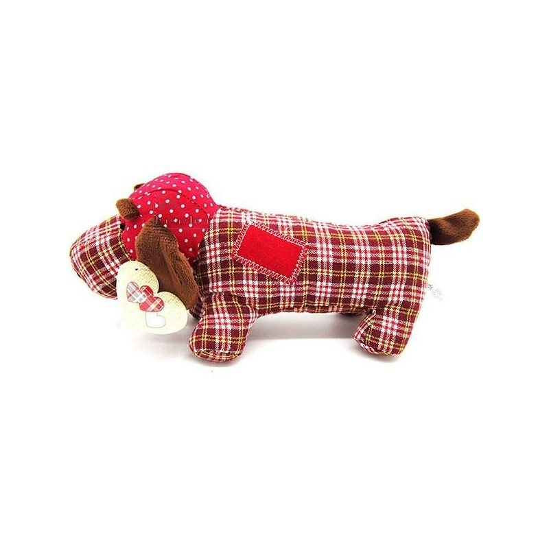 Coussin Chien Basset rembourré Tissus Vichy Jaune et Rouge