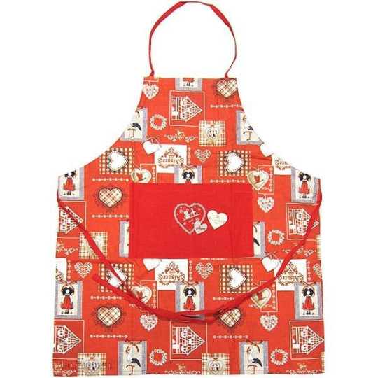 Red adjustable kitchen apron with Hansi and Cigognes d'Alsace decor