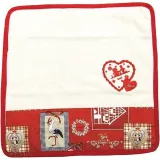 Essuie-Mains de Cuisine carré 100% Coton décor Hansi fond Écru bordure rouge