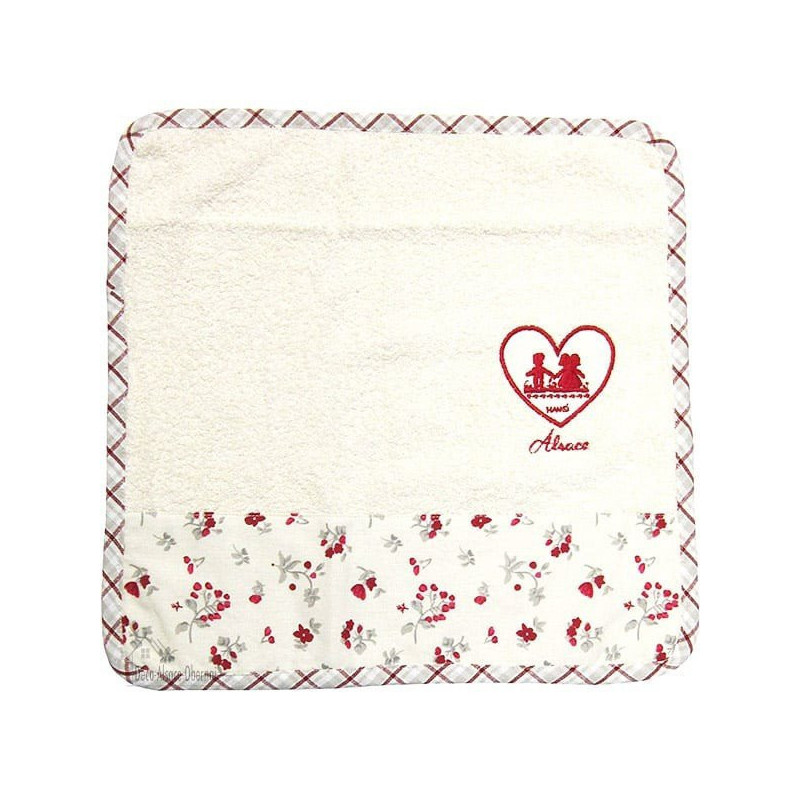 Square Kitchen Towels 100% Cotton, Hansi decor, Ecru background and Poppies, Gingham