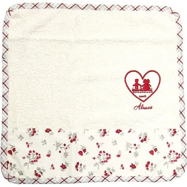 Square Kitchen Towels 100% Cotton, Hansi decor, Ecru background and Poppies, Gingham